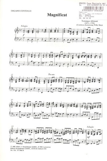 Magnificat&nbsp;&nbsp;für Soli, Chor und Orchester&nbsp;&nbsp;Orgel