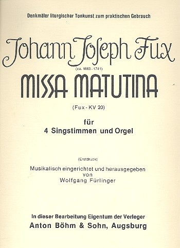 Missa matutina   für gem Chor und Orgel  Partitur