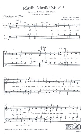 Musik Musik Musik&nbsp;&nbsp;für 4stg gem Chor und Klavier&nbsp;&nbsp;Chorpartitur