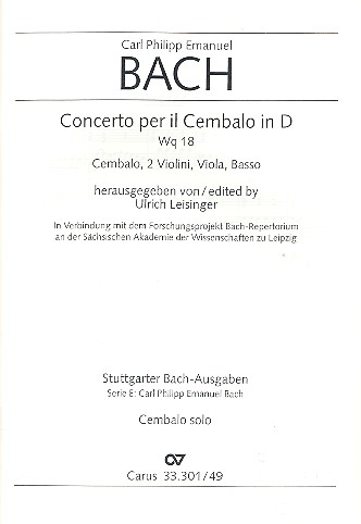 Konzert D-Dur WQ18 für Cembalo  und Streicher  Cembalo