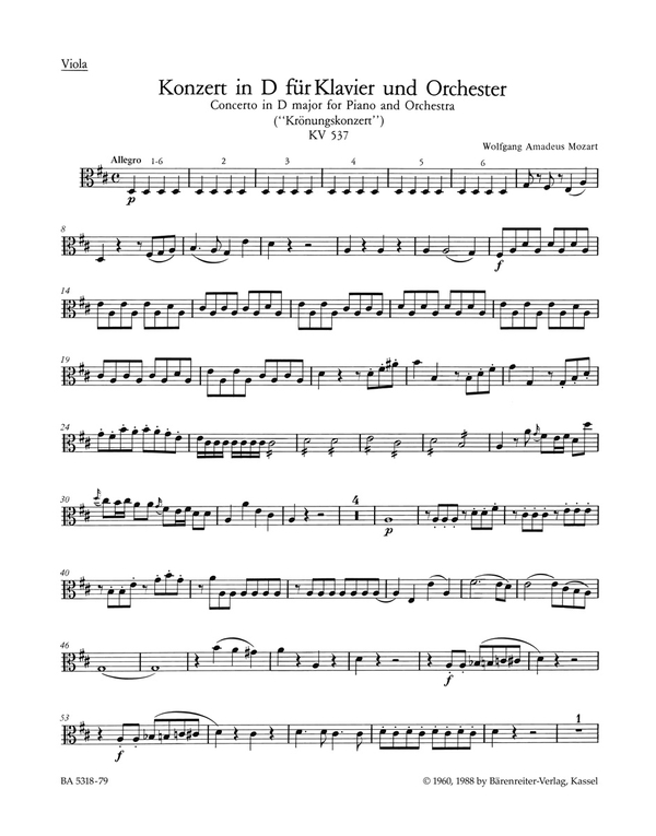 KONZERT D-DUR KV537 FUER KLAVIER&nbsp;&nbsp;UND ORCHESTER&nbsp;&nbsp;VIOLA