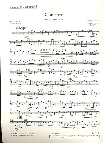 Concerto a-Moll op.3,6 RV356  für Violine und Orchester  Cello / Bass