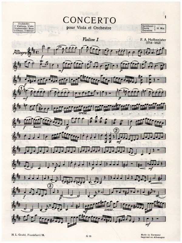 Konzert D-Dur  für Viola und Orchester  Stimmensatz (Harmonie und 3-3-2-2-1)