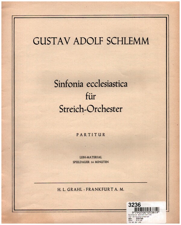 Sinfonie ecclesiastica  für Streichorchester  Partitur