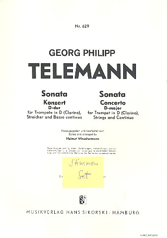 Sonata D-Dur&nbsp;&nbsp;für Trompete, Streicher und Bc&nbsp;&nbsp;Stimmenset (3-3-2-3)