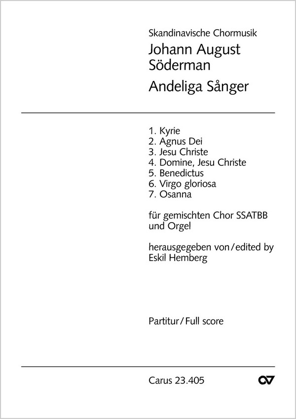 Andeliga sanger für SSATBB  Chor und Orgel  Partitur