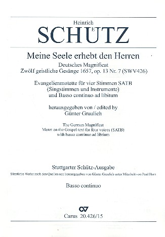 Meine Seele erhebt den Herren SWV426&nbsp;&nbsp;für gem Chor und 4 Instrumente&nbsp;&nbsp;Bc