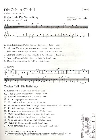 Die Geburt Christi für Soli, Chor  Kinderchor, Orchester und Orgel  Oboe