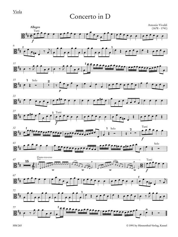 Konzert D-Dur RV783&nbsp;&nbsp;für Flöte, Streicher und Bc&nbsp;&nbsp;Viola