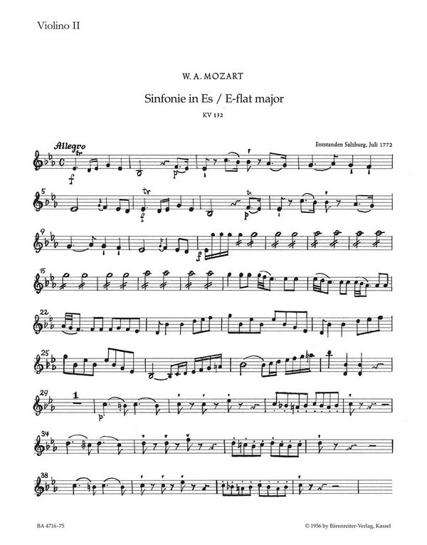 SINFONIE ES-DUR KV132: FUER ORCHESTER,&nbsp;&nbsp;VIOLINE 2&nbsp;&nbsp;FISCHER, W.,ED.