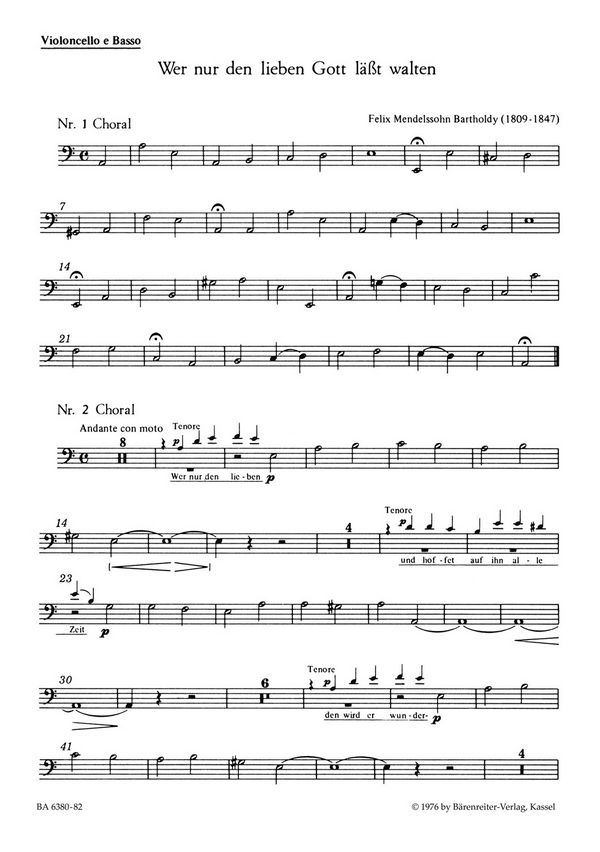 Wer nur den lieben Gott lässt walten&nbsp;&nbsp;für Sopran, Chor und Streicher&nbsp;&nbsp;Cello/Bass