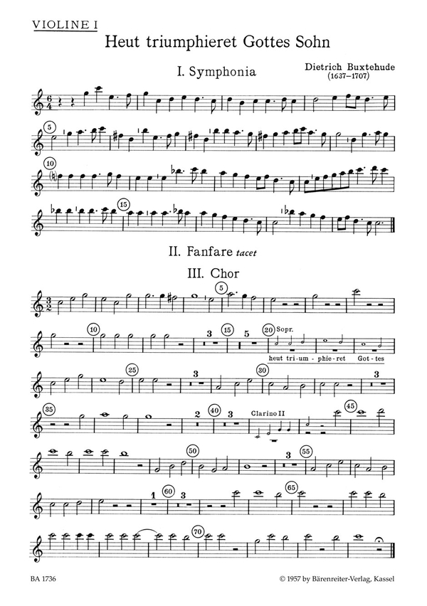 Heut triumphieret Gottes Sohn&nbsp;&nbsp;für Soli (SSATB), Chor (SSATB),&nbsp;&nbsp;Orchester und Bc,   Violine 1