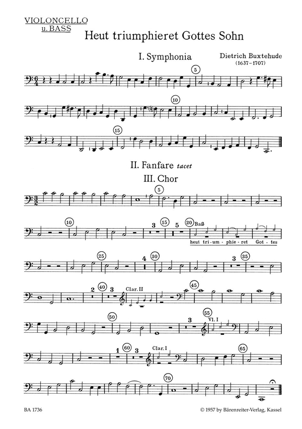 Heut triumphieret Gottes Sohn&nbsp;&nbsp;für Soli (SSATB), Chor (SSATB),&nbsp;&nbsp;Orchester und Bc,   Cello / Bass
