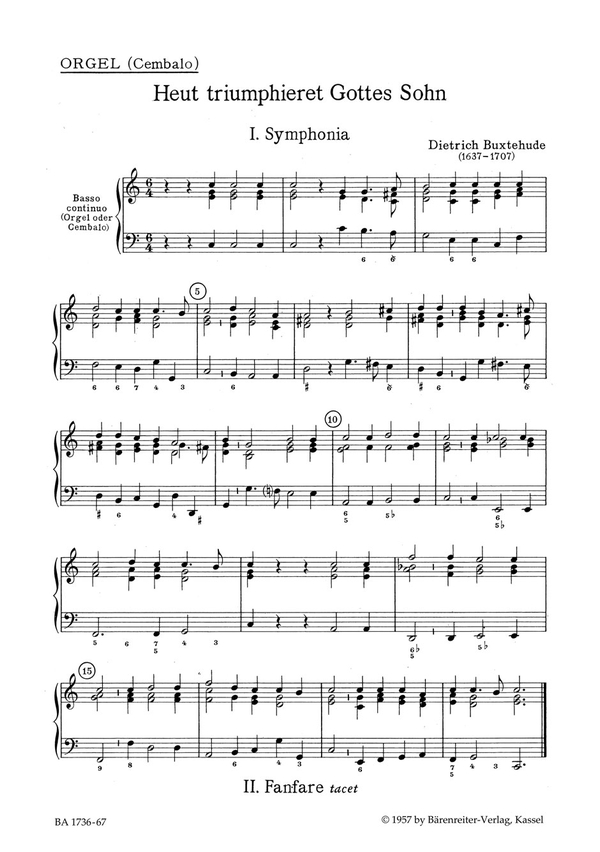 Heut triumphieret Gottes Sohn&nbsp;&nbsp;für Soli (SSATB), Chor (SSATB),&nbsp;&nbsp;Orchester und Bc,   Orgel