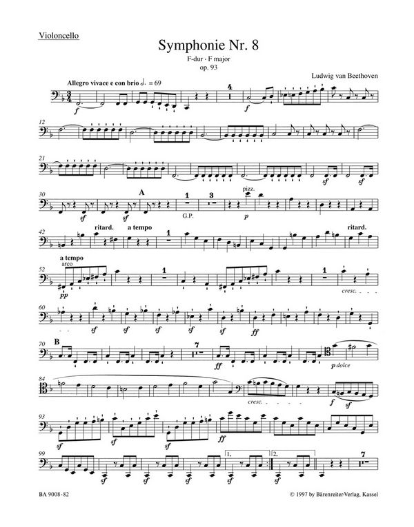 Sinfonie F-Dur Nr.8 op.93&nbsp;&nbsp;für Orchester&nbsp;&nbsp;Violoncello