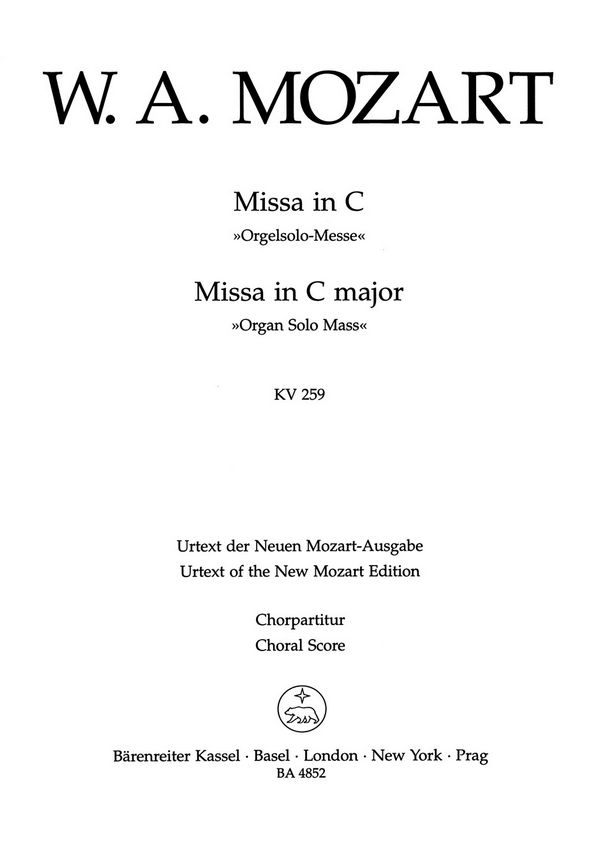 Missa C-Dur KV259 für Soli,&nbsp;&nbsp;Chor und Orchester&nbsp;&nbsp;Chorpartitur