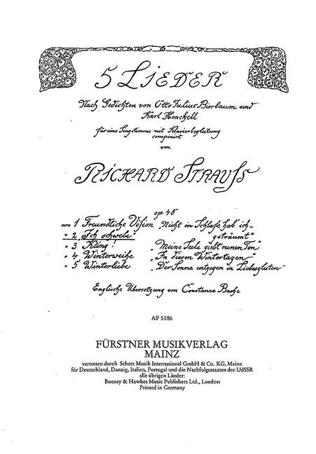 Ich schwebe op. 48,2&nbsp;&nbsp;für tiefe Stimme und Klavier (dt/en)&nbsp;&nbsp;5 LIEDER