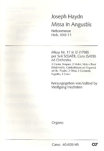 Missa in angustiis d-Moll Hob.XXII:11&nbsp;&nbsp;für Soli, Chor und Orchester&nbsp;&nbsp;Orgel