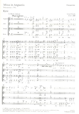 Missa in Angustiis d-Moll&nbsp;&nbsp;Hob.XXII:11 für Soli, Chor und&nbsp;&nbsp;Orchester,    Chorpartitur