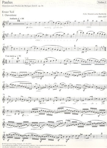 Paulus op.36&nbsp;&nbsp;für Soli, Chor und Orchester&nbsp;&nbsp;Violine 1