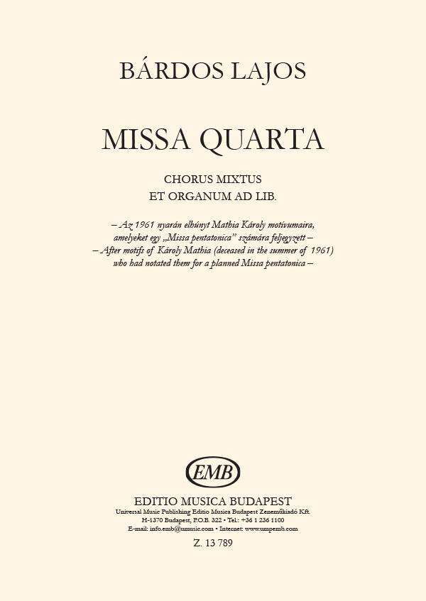 Missa quarta für gem Chor  und Orgel ad lib.  
