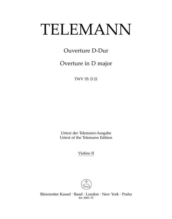 Ouvertüre D-Dur für 2 cornes&nbsp;&nbsp;de chasse, 2 Oboen (Fagotte), Streicher&nbsp;&nbsp;und bc,  Violine 2