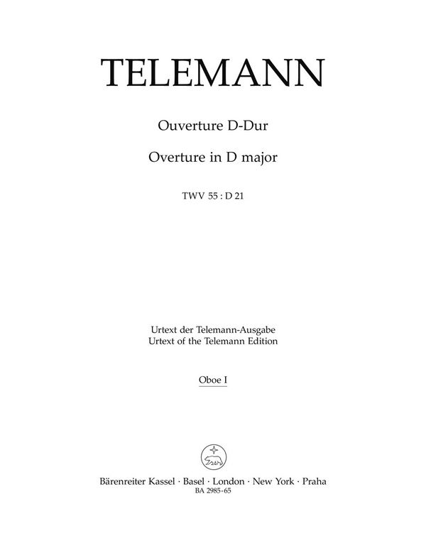 Ouvertüre D-Dur für 2 cornes&nbsp;&nbsp;de chasse, 2 Oboen (Fagotte), Streicher&nbsp;&nbsp;und Bc,  Harmonie