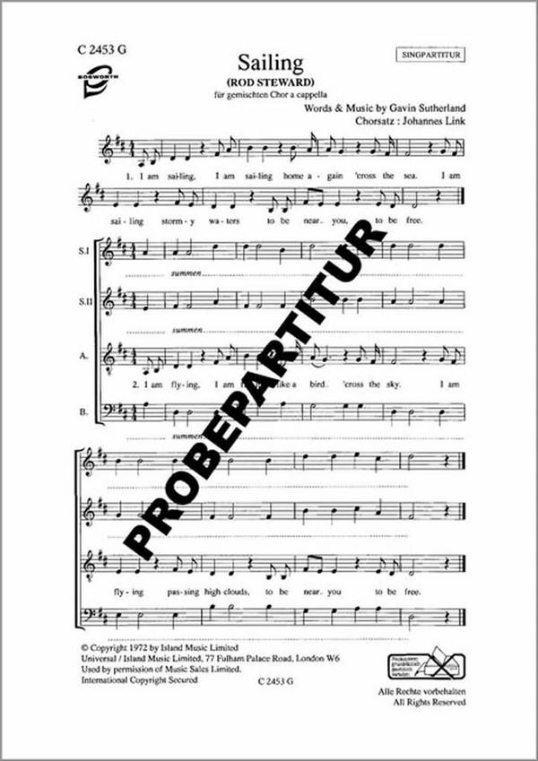 Sailing&nbsp;&nbsp;für gem Chor (SSAB) a cappella&nbsp;&nbsp;Partitur (en)