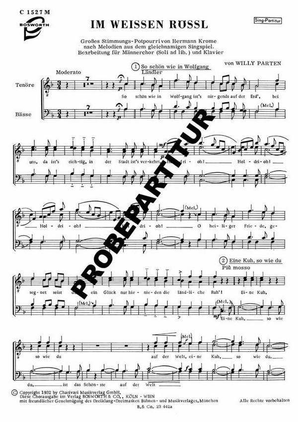 Im weissen Rössl&nbsp;&nbsp;für Männerchor (Soli ad lib) und Klavier (Orchester)&nbsp;&nbsp;Chorpartitur