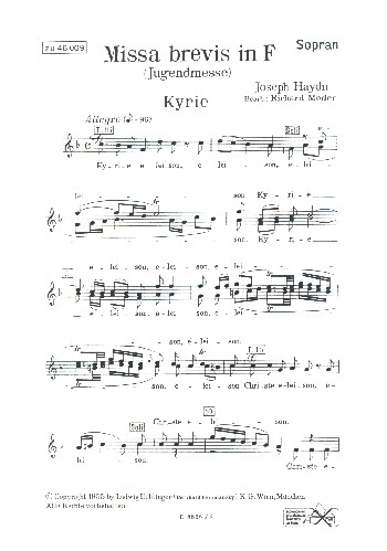 Missa brevis F-Dur HOB.XXII:1 für&nbsp;&nbsp;2 Soprane, gem Chor, Streicher und Orgel&nbsp;&nbsp;Chorstimme Sopran