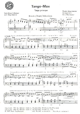 Tango-Max  und  Kleine Sennerin:  Einzelausgabe für Klavier mit Text  und Akkorden