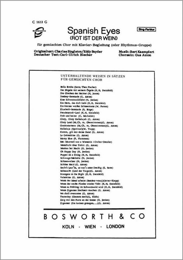 Spanish Eyes&nbsp;&nbsp;für gem Chor und Klavier oder Rhythmusgruppe&nbsp;&nbsp;Chorpartitur