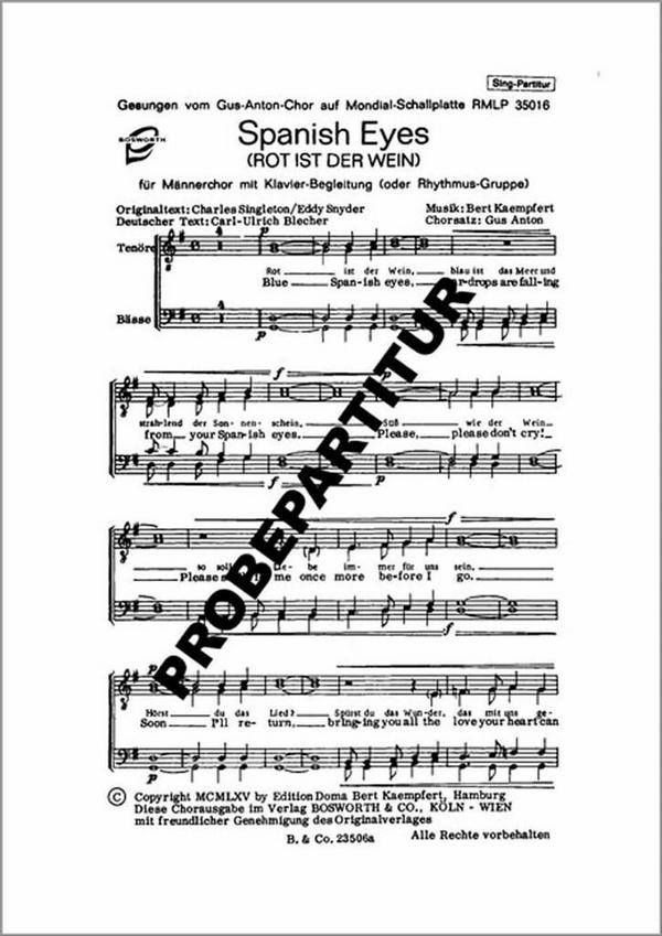 Spanish Eyes&nbsp;&nbsp;für Männerchor und Klavier&nbsp;&nbsp;Klavierpartitur