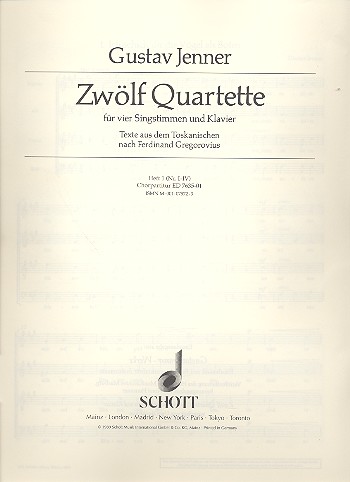 12 Quartette Band 1 (Nr.1-4)  für 4 Singstimmen und Klavier  Chorpartitur