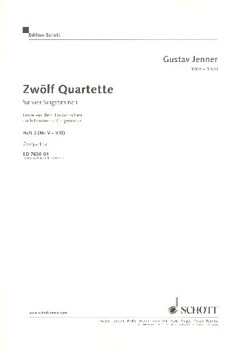 12 Quartette Band 2 (Nr.5-8)  für 4 Singstimmen und klavier  Chorpartitur