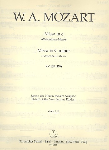 Missa c-Moll KV139 für Soli (SATB),&nbsp;&nbsp;Chor und Orchester&nbsp;&nbsp;Viola 1/2