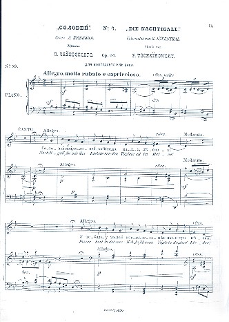 Die Nachtigall op.60 Nr.4 für  Gesang und Klavier (russ/dt)  Verlagskopie