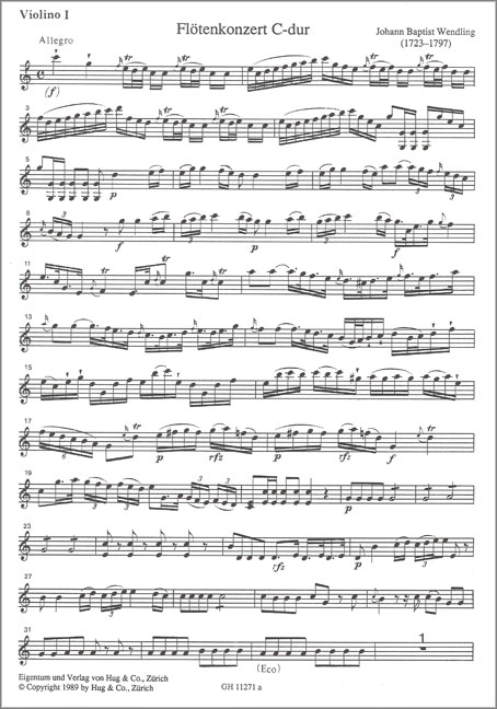 KONZERT C-DUR FUER FLOETE  UND STREICHORCHESTER  STIMMEN (SOLO UND 3-3-2-2-1)