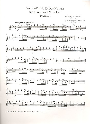 Konzert-Rondo D-Dur KV382&nbsp;&nbsp;für Klavier und Streicher&nbsp;&nbsp;Violine 1