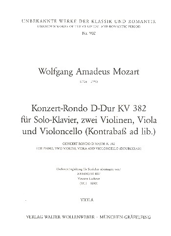 Konzert-Rondo D-Dur KV382&nbsp;&nbsp;für Klavier und Streicher&nbsp;&nbsp;Viola