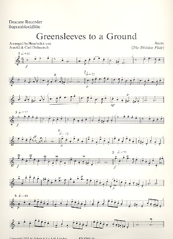 Greensleeves to a Ground - 12 divisions  for soprano recorder and harpsichord  descant recorder