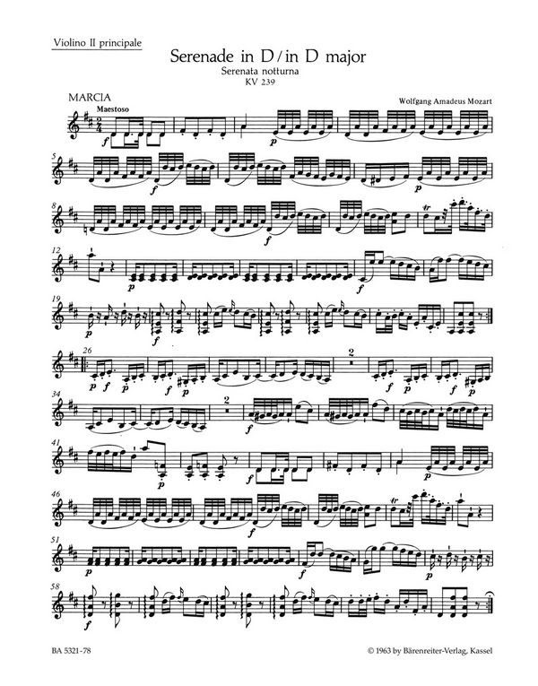 Serenade D-Dur KV239&nbsp;&nbsp;für Orchester&nbsp;&nbsp;Violine pricipale 2