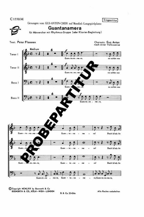 Guantanamera  für Männerchor und Klavier  