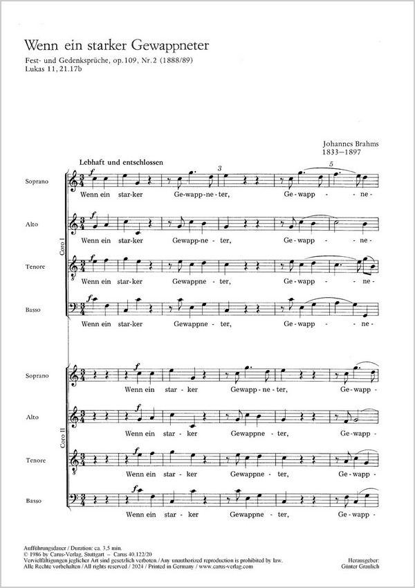 WENN EIN STARKER GEWAPPNETER&nbsp;&nbsp;OP.109,2 FUER DOPPELCHOR&nbsp;&nbsp;A CAPPELLA,  SINGOARTITUR