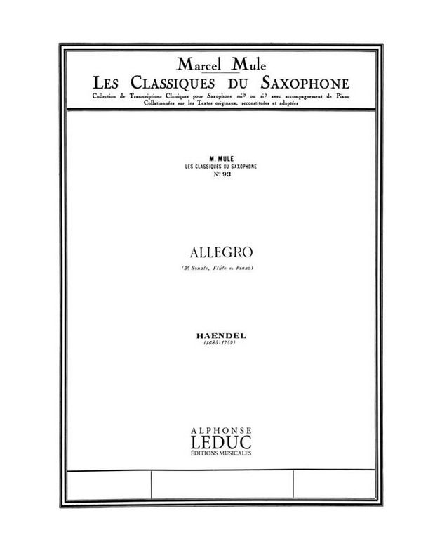 Allegro de la sonate no.3 pour  flute et piano pour saxophone  alto et piano