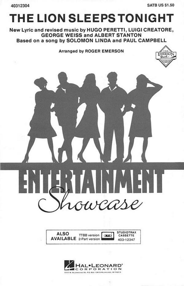 The Lion sleeps tonight for  mixed chorus (SATB) and piano  score