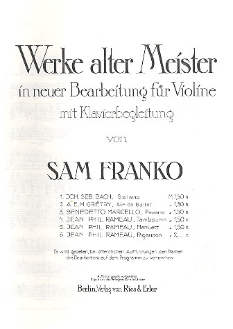 Menuett&nbsp;&nbsp;für Violine und Klavier&nbsp;&nbsp;