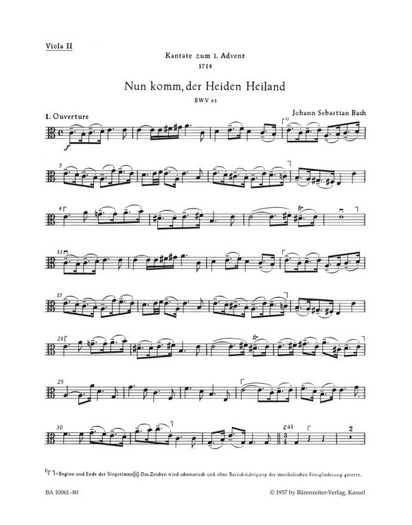 Nun komm, der Heiden Heiland&nbsp;&nbsp;Kantate Nr.61 BWV61&nbsp;&nbsp;Viola 2