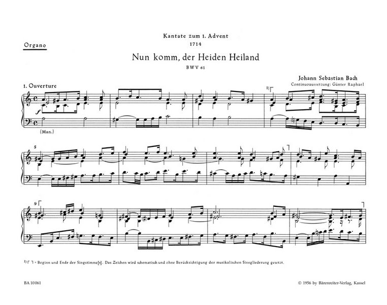 Nun komm, der Heiden Heiland&nbsp;&nbsp;Kantate Nr.61 BWV61&nbsp;&nbsp;Orgel