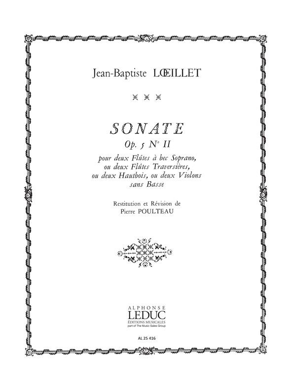 Sonate op.5,2 pour 2 flûtes à bec&nbsp;&nbsp;soprano (ou fl, hautbois, vl) sans&nbsp;&nbsp;basse, partition